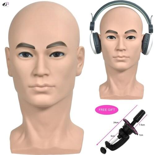 PVC Male Head Mannequin Wig Training Head with Shoulder Wigs Head with stander Cap Earphone Glasses Display Heads and Free Clamp
