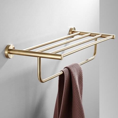 Wall Mounted Square Brass Bath Towel Rack Active Bathroom Towel Holder Double Towel Shelf Bathroom Accessories