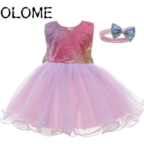 OLOME New Ball Dress for Girls Kid Girl Wedding Dress Party Lolita Pink Dress Children Elegant Skirt Princess Bow Tie Costume