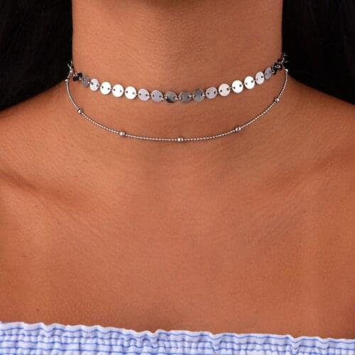 New fashion trendy jewelry round bead layer chain link necklace set 2pcs gift for women girl