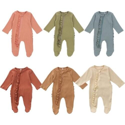 Cathery Newborn Infant Baby Boy Girl Footed Pajama Solid Color Knitted Ribbed Pants Romper Jumpsuit Playsuit Childrens Clothing