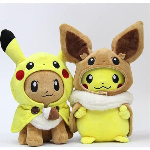 Pokemon Pikachu Cosplay Eevee Plush Stuffed Doll Anime Figure Pocket Animals 30cm Eevee Cos Pikachu with Cloak Cute Toys for Kid