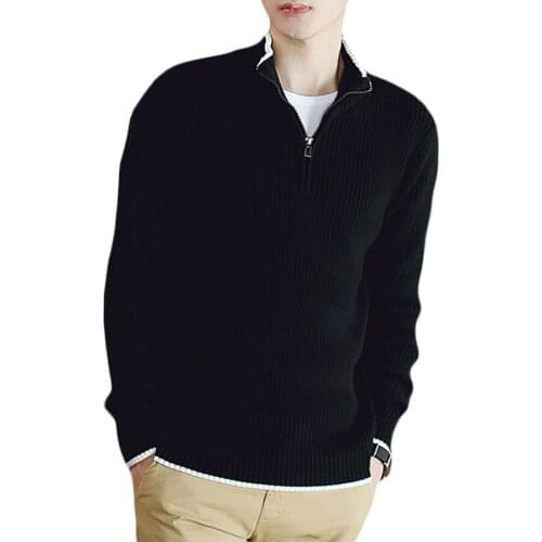 Casual turtleneck men pullover sweater boys clothing knitting long sleeve zipper sweater male slim warm plus size male sweaters