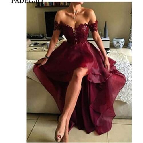 Sexy Evening Dress High Low Off Shoulder Prom Dress Appliques Evening Dress Evening Dresses Custom Made Vestido de noche