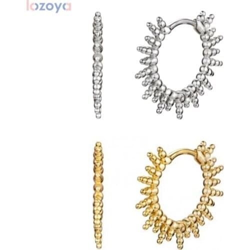 LOZOYA 925 Sterling Silver 11.5mm Gold Hoops Piercing Huggies Earring 2020 Fashion Rock Punk Luxury Jewelry Spike Circle Loops