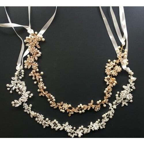 SLBRIDAL Handmade Rhintstones Crystals Pearls Flower Leaf Wedding Tiara Hair Vine Bridal Headband Hair accessories Bridesmaids