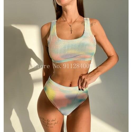 Tie Dye High Waist Bikinis 2021 Sexy Women Swimsuit Swimwear Female Brazilian Bikini set Biquini Bathing Suit Women