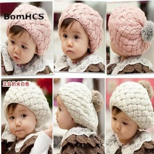 BomHCS Cute Warm Winter Kids Hat Soft Woolen Design Bell Shape Pink and Blue Knit Cap
