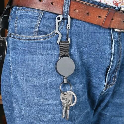 Retractable Pull Key Ring Chain Belt Clip With Carabiner Reel Card Badge Holder Anti-lost Keychain Multi Tools Bike Accessories