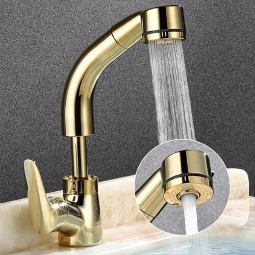 Pull Out Bathroom Sink Faucet Hot and Cold Water Mixer Crane Lift Up and down Chrome Finished 360 Degree Water Mixer Tap