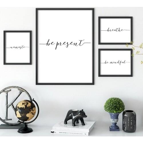 Yoga Spiritual Canvas Painting Art Poster Wall Decor Be Present / Namaste / Breathe Calligraphy Yoga Room Wall Art Prints