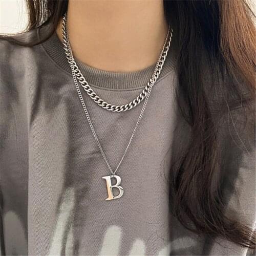 2021 New Sweater Chain Personality Trend Letter B Pendant Necklaces For Women Hip Hop Chain Necklace Jewelry Gift