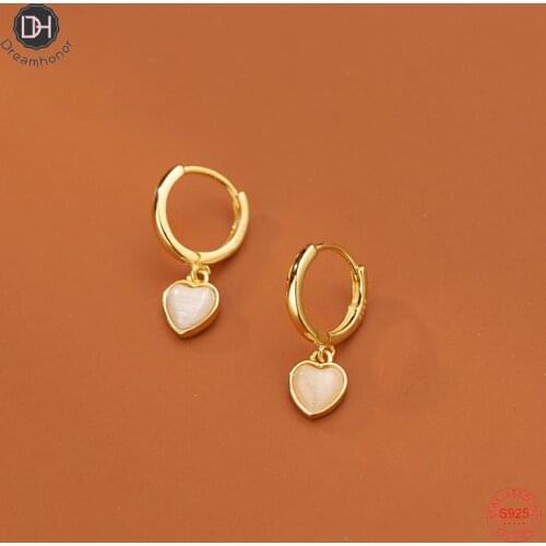 Dreamhonor Fashion New 14K Gold Plated Opal Heart Lovely Wedding Clip Earrings For Girls Gifts 925 Sterling Silver Jewelry