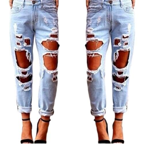 2021 Summer New Woman Big Ripped Jeans Fashion Wild Sexy Loose Denim Pants Trendy Boyfriend Jeans S-XL Top Quality Drop shipping