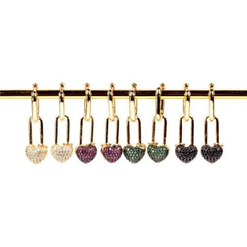 4Pairs CZ Pave Crystal Safety Pin Hoop Earrings For Women, Vintage Charm Earrings, Heart Dangle Drop Earring 2021 Femme Jewelry