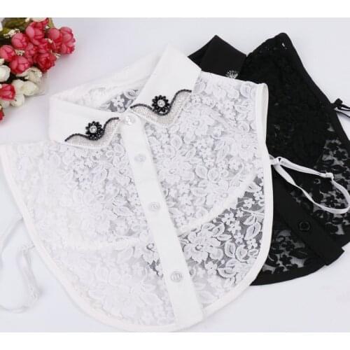 New Fashion women lace false collar white black beading blouse petal collar sewing beads detachable collar clothing accessories