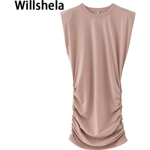 New Summer Dress Women Draped shoulder pads slim fit Dress sleeveless Elegant Lady Casual Sexy Mini Dresses Femme Robe