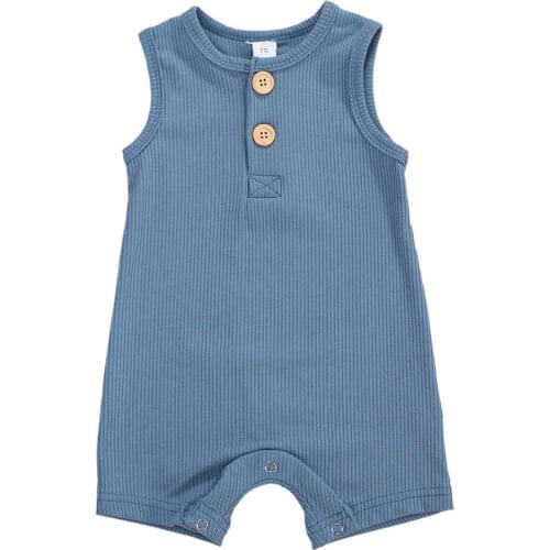 2020 Summer Baby Boys Solid Color Round Collar Sleeveless Romper Newborn One-piece Kintted Jumpsuits 0-18M Toddler Clothing