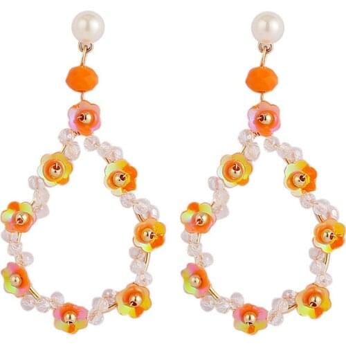 2021 Sale New Brincos Oorbellen Hand-woven Acrylic Flower Earrings With Europe And The Teardrop-shaped Lovely Pendant Jewelry