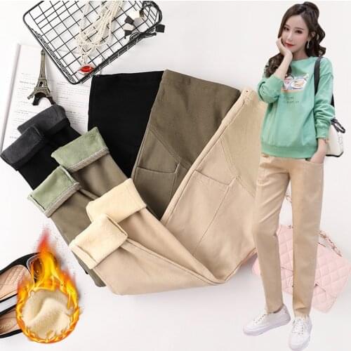 Pregnant women plus velvet casual pants autumn and winter thicker loose loose casual wear belly lift pants warm pregnant women p
