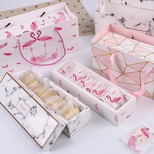 Wedding Favor Flamingo/Marble/Feather Pattern Paper Gift Packaging Box Nougat Cookies Chocolate Box LX8371