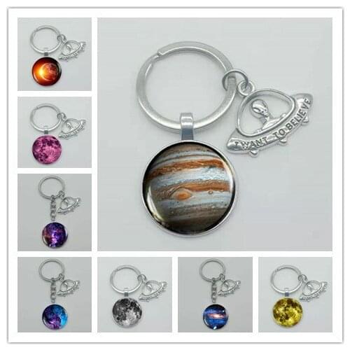 Nebula Galaxy Pendant Glass Key Chain Art Picture Handmade Statement Universe Planet Jewelry Keychain