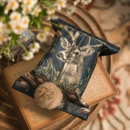 Home Car Tissue Box Case Luxury Retro Napkin Papers Holder Bag European Style Velvet Printing Pouch Table Decoration