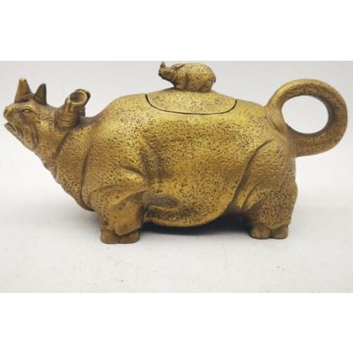 China brass rhino teapot crafts statue