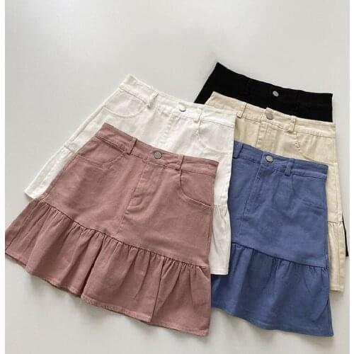 Elegant Fashion Women Mini Skirt Ladies Korean Summer High Waist A-Line Solid Trumpet Ruffles Skirts Sweet Style Streetwear