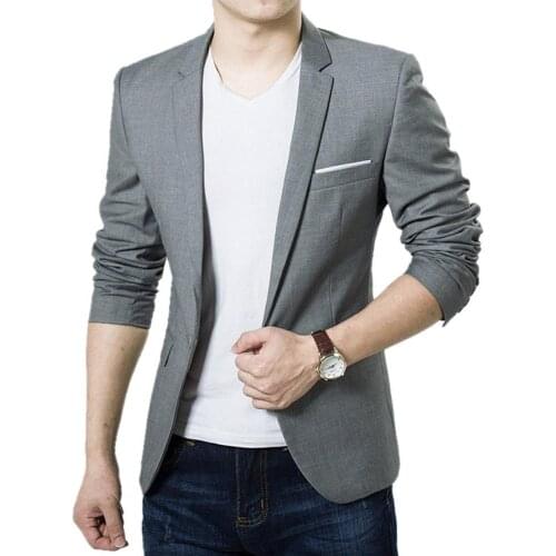 Men\s Blazers Slim Formal Business Suit Coat One Button Lapel Long Sleeve Pockets Top