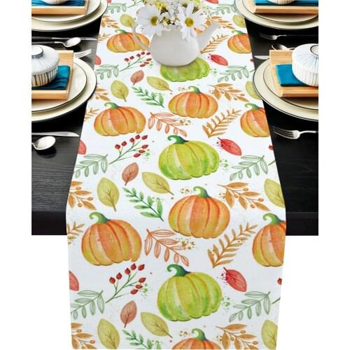 Autumn Watercolor Pumpkin Pattern Table Runner Wedding Decor Table Cover Christmas Decoration Holiday Party Tablecloth