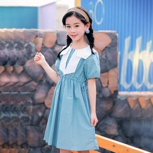 2021 Cotton Princess Dress Color Matching Girl Summer Academy Skirt Sukienka Dziewczynka Vestido Kids Costume