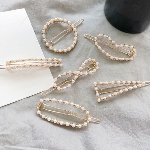 Women Fashion Geometric Round Triangle Hair Clips Imitiation Pearl Hairpins New Hair Accessories Girls Hair Pins Head Accessory