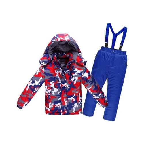 Winter Thick Warm Children Boys Clothes 2 Piece Set Waterproof Windproof Camouflage Jacket+Overalls Children Ski Outfit 4-10T