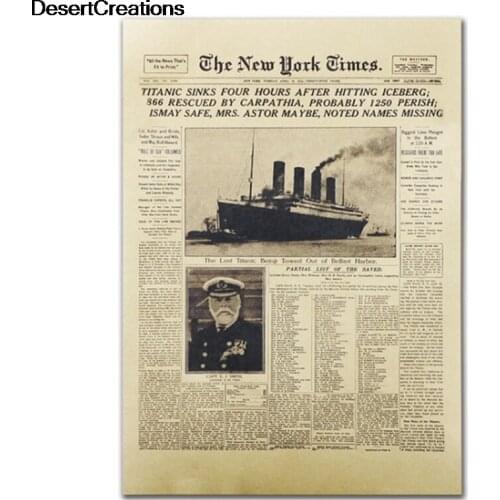 1 Pcs Classic The New York Times History Poster Titanic Shipwreck Old Newspaper Retro Kraft Paper Home Decoration Posters