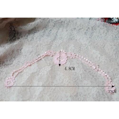 1 Piece 33*4.8cm Width Pink Lace Collar Applique Neck Neckline Flower Lady Motif Venise Lace Applique
