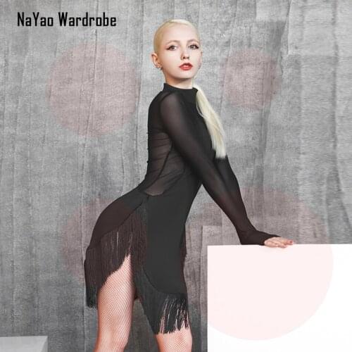 2021 New DL678 Long Sleeve Tassel Design Latin Dance Dress Fringe Dancing Performance Women Dress Ballroom Samba Tango