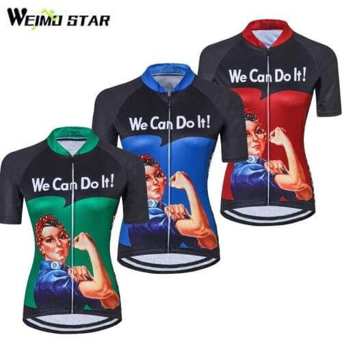 2021 Women Cycling Jersey Clothing Cartoon Cool Bike Wear MTB Summer Breathable Pretty Tops Strong We Can Do It Blue Red Green