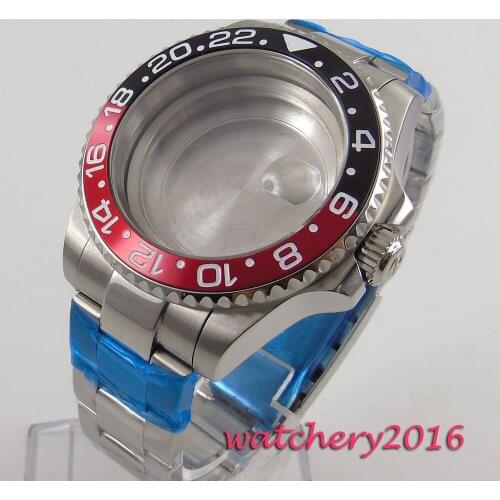 43mm Sapphire Glass black Red bezel Watch Case fit 8205 8215 821A 2836 Movement Watch Case