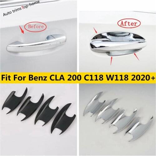 ABS Chrome / Carbon Fiber Look Exterior Outside Door Pull Handle Bowl Cover Trim For Mercedes-Benz CLA 200 C118 W118 2020 2021