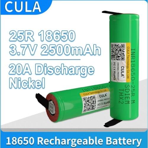 INR18650 25R M CULA 18650 2500mAh battery Rechargeable battery 20A discharge Li-ion Battery 15A cell battery + DIY Nickel