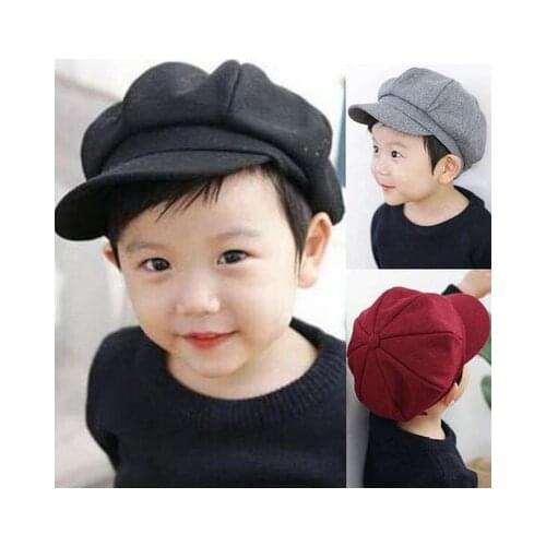 Toddler Baby Beret Hat for Boys Girls Children Newsboy Flat Cap Casquette Spring Autumn Solid Red Black Gray 2-6Y