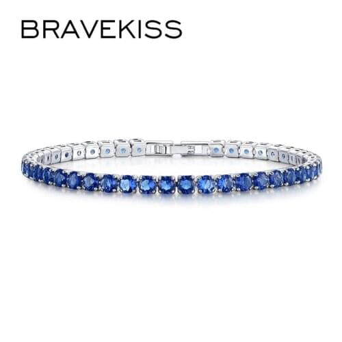 BRAVEKISS New CZ Cubic Zirconia Link Chain Bracelet Dark Blue Neat Tennis Bracelet For Women Gifts 2019 Fashion Jewelry BUB0097C
