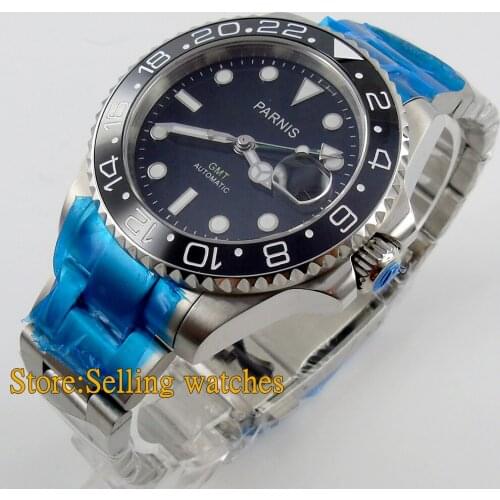 Parnis 40mm GMT SEA Style Ceramic Bezel dateadjust automatic mens watch