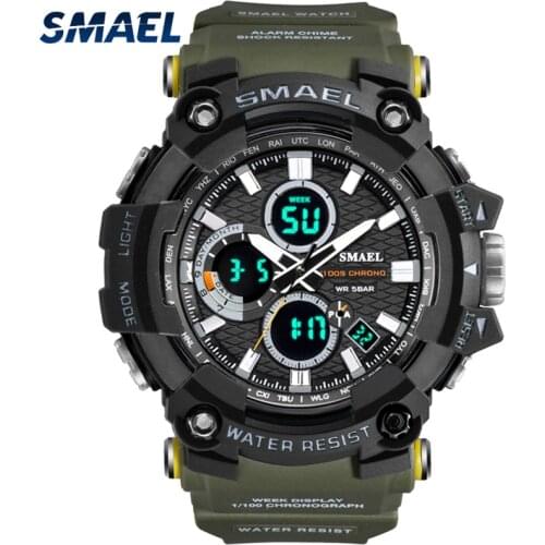 SMAEL Fashion Mens LED Digital Quartz Watch Men Top Brand Luxury Military Waterproof Sport Watches Luminous Dual Display Clock