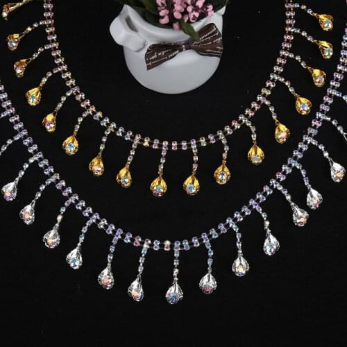 Cusack 1 yard 4 cm Tassel Pendant Crystal Rhinestone Chain Trims for Wedding Dress Collar Necklace Bags Hats Appliques