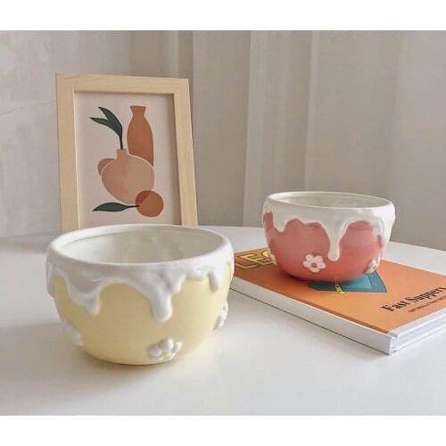 Cutelife Nordic Ins Cute Cream Pink Small Ceramic Bowl Decorative Breakfast Nack Fruit Bowl Kitchen Rice Noodle Soup Ramen Bowl