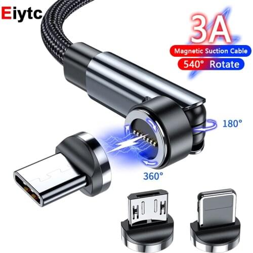 Eiytc 540 Degree Roating Magnetic Cable Micro USB Type C Mobile Phone 3A Fast Charging Cable Magnet Charger Data Cord USB C Wire