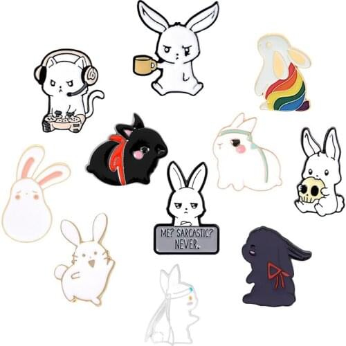 Cute Rabbit Series Enamel Pin Cartoon Animal Brooches for Women Backpacks Lapel Pin Metal Badge Jewelry Friend Gifts Wholesale