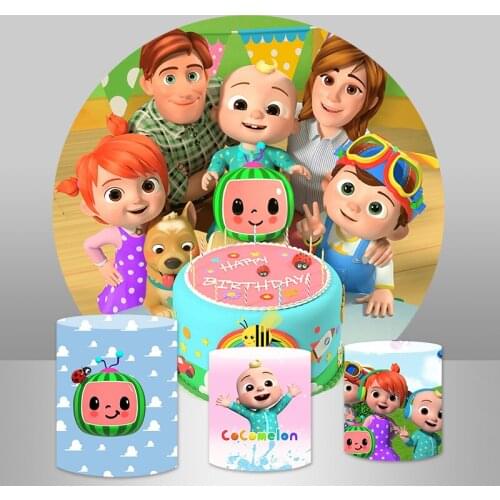 GFUITRR Cocomelon Photo Backgrounds Kids Birthday Party Photography Backdrops Round Custom Photo Booth Props